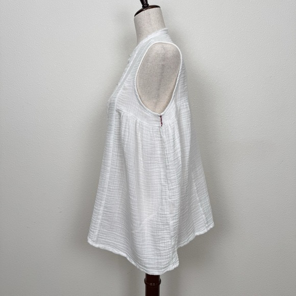 Gauzy White Cotton Top Womens Large Beachy Relaxed Boho Tropical Breathable - Picture 6 of 16